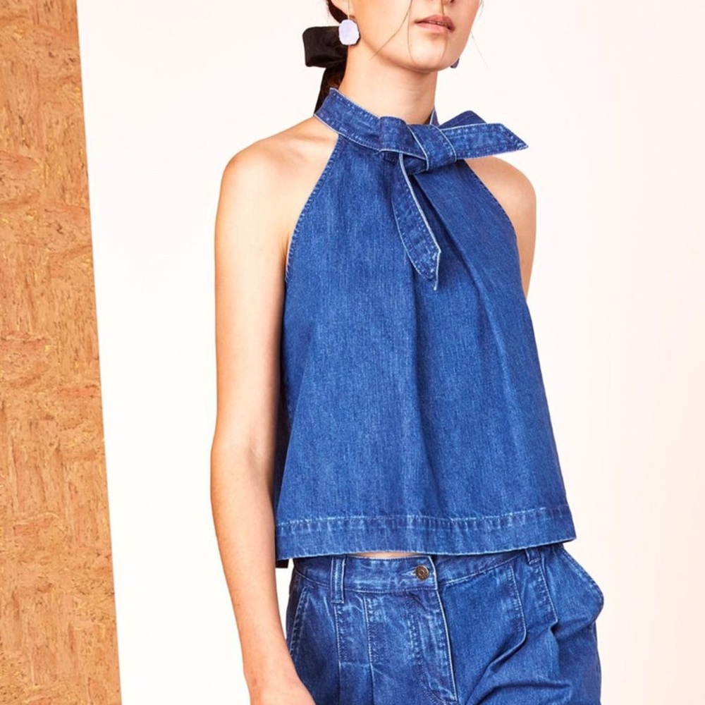 ULLA JOHNSON MAKO DENIM TOP Size 0 Blue